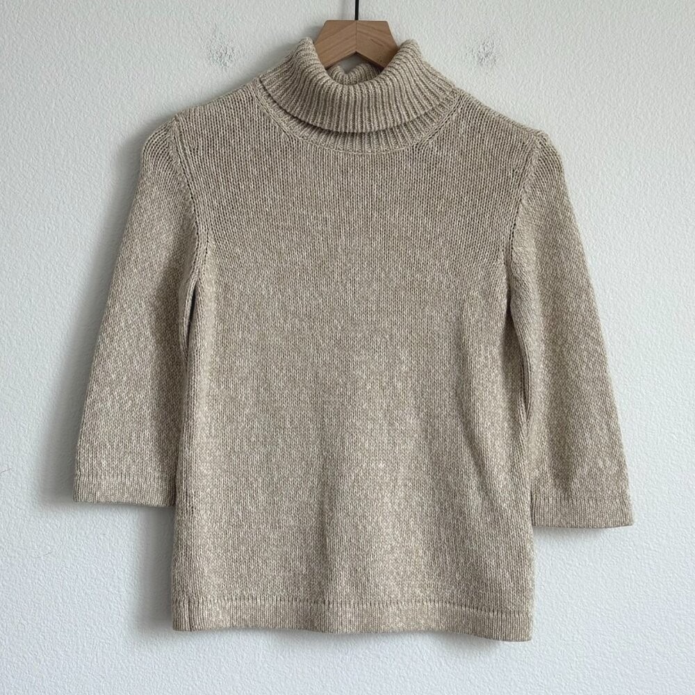 VTG Liz Claiborne Chunky Ribbed Turtleneck Sweater Oatmeal Beige Granola Girl P